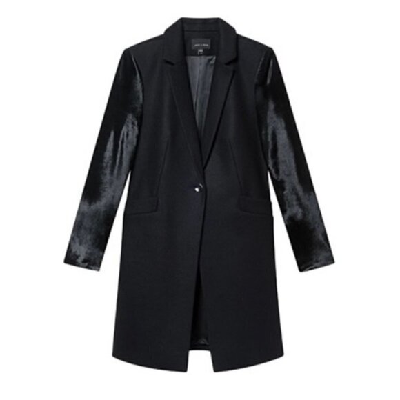 𝅺JUDITH & Charles | Manille Calf Hair Wool Coat Size 2 Black - Picture 1 of 13